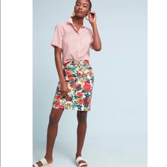 Anthropologie Dresses & Skirts - Anthropologie Maeve Floral Denim Skirt Size 14